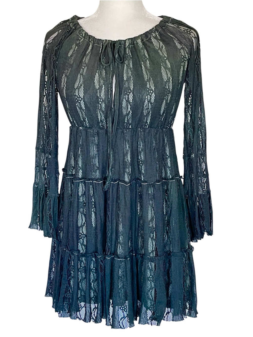 Scully Honey Creek Green Lace Bell Sleeve Boho Mini Dress Whimsygoth Western
